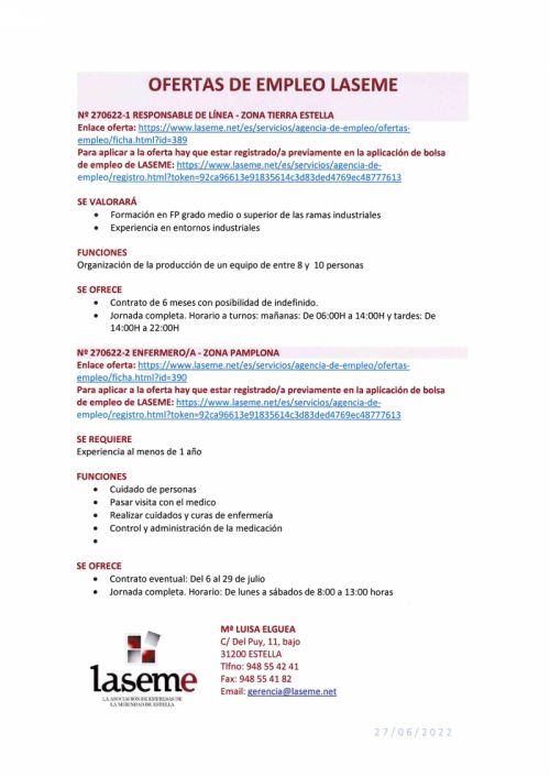 OFERTA DE EMPLEO LASEME