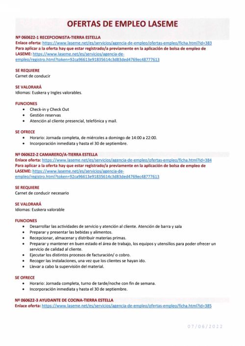 OFERTA DE EMPLEO LASEME