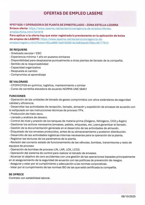 OFERTAS DE EMPLEO LASEME