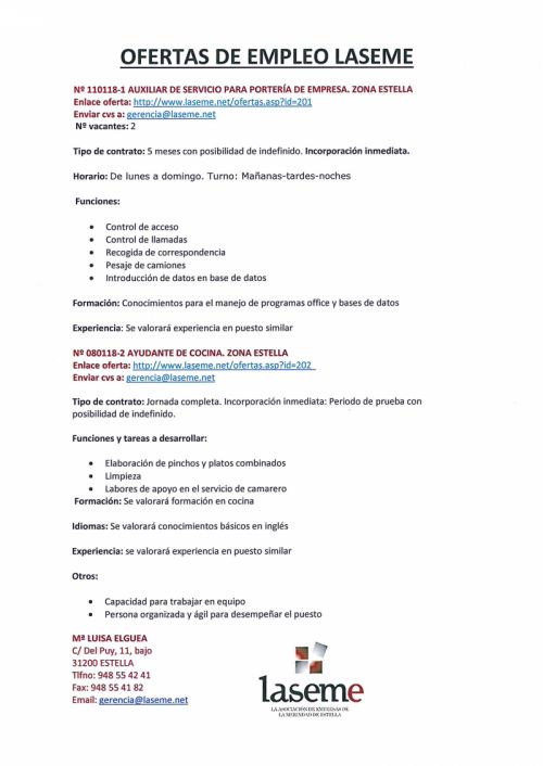 OFERTAS DE EMPLEO LASEME