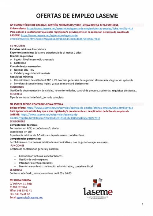 OFERTA DE EMPLEO LASEME