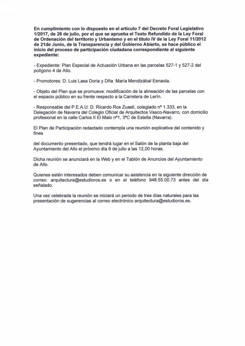 Plan especial de Actuación Urbana polígono 4 parcela 527