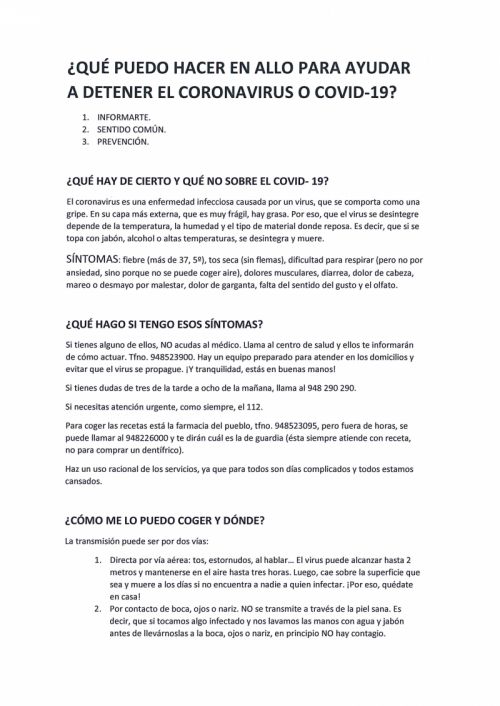 Que podemos hacer en Allo para detener el covid-19