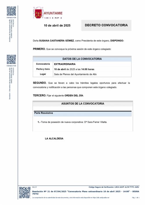 CONVOCATORIA SESIÓN PLENARIA