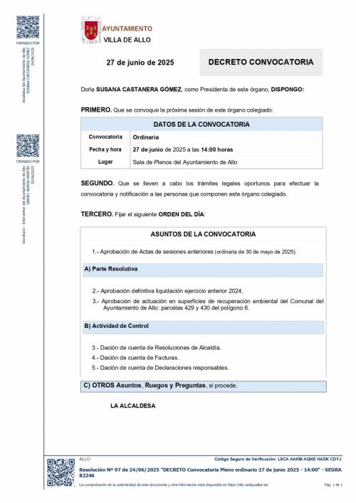 CONVOCATORIA SESIÓN PLENARIA