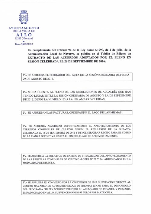 Extracto de acuerdos 26/09