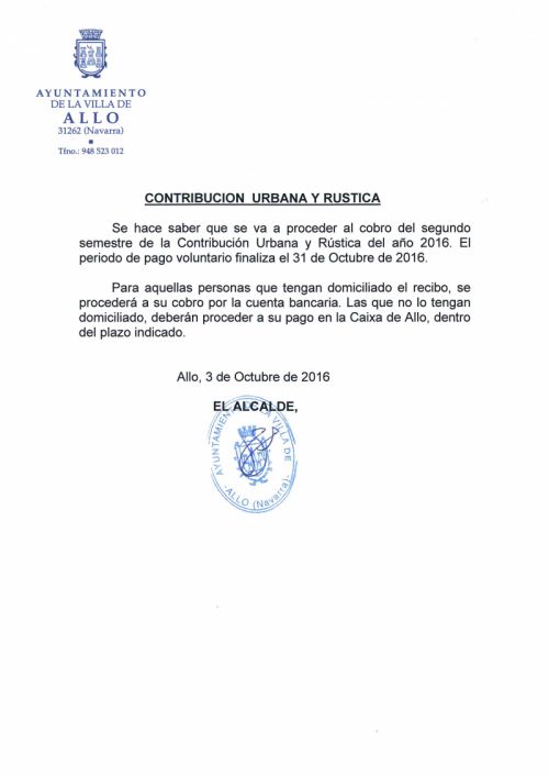CONTRIBUCIÓN URBANA Y RÚSTICA