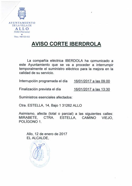 Aviso Corte Iberdrola