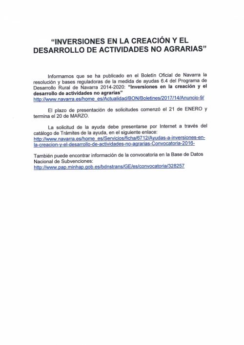 INVERSIONES EN LA CREACIÓN Y EL DESARROLLO DE ACTIVIDADES NO AGRARIAS