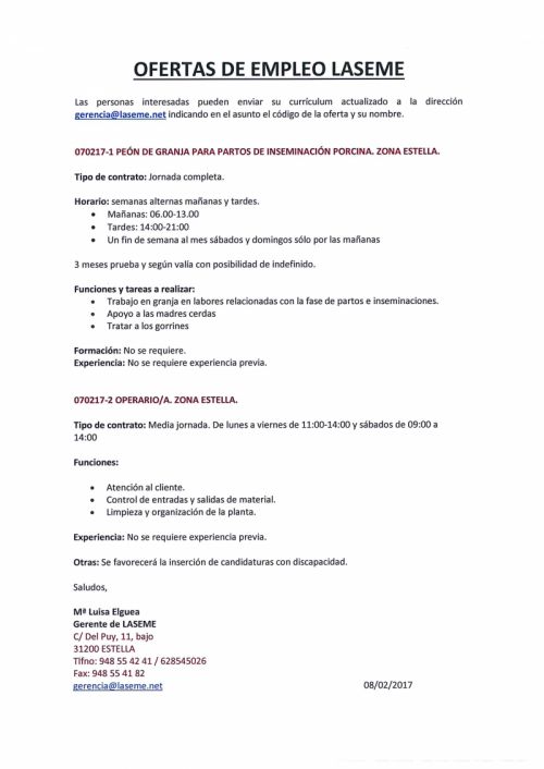 OFERTAS DE EMPLEO LASEME