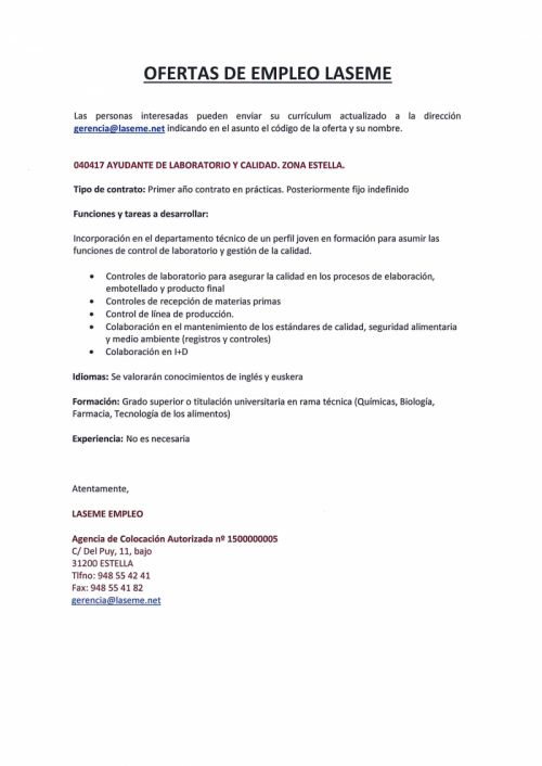 OFERTAS DE EMPLEO LASEME