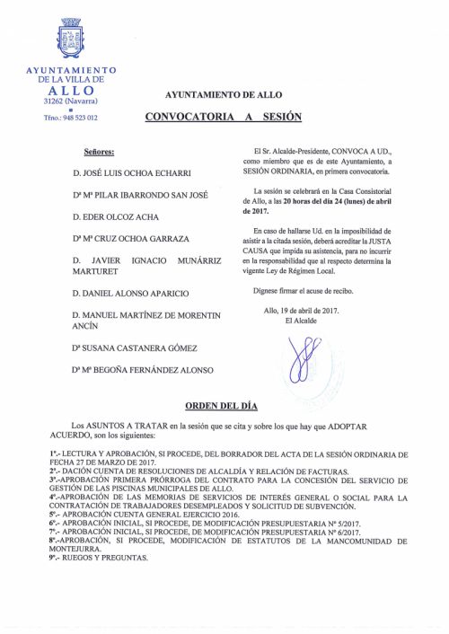 Convocatoria pleno