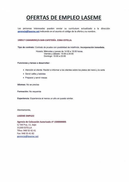 OFERTAS DE EMPLEO LASEME