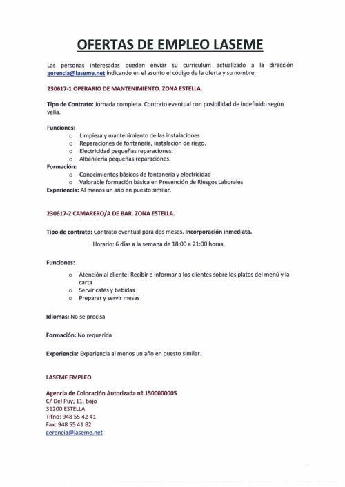 OFERTAS DE EMPLEO LASEME