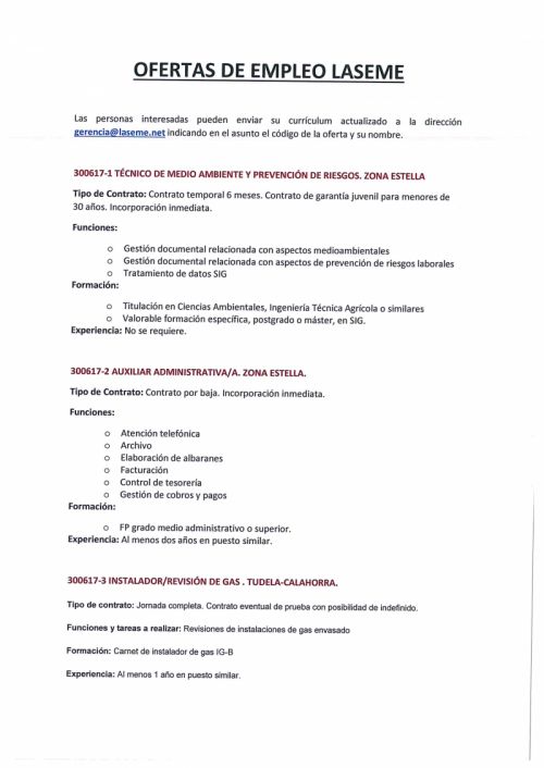 OFERTAS DE EMPLEO LASEME