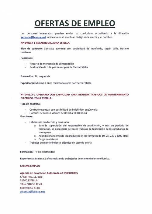 OFERTAS DE EMPLEO LASEME