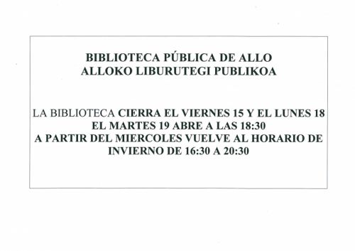 HORARIO BIBLIOTECA PÚBLICA DE ALLO