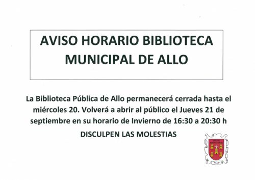 HORARIO BIBLIOTECA PÚBLICA DE ALLO