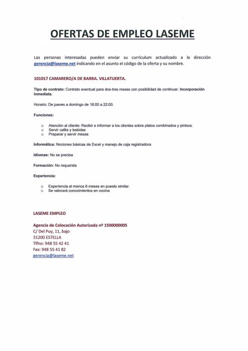 OFERTAS DE EMPLEO LASEME
