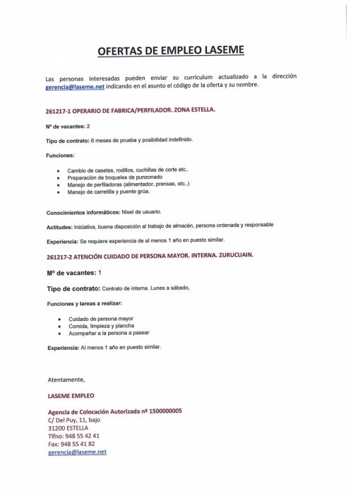 OFERTAS DE EMPLEO LASEME