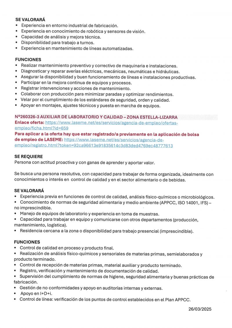 OFERTA DE EMPLEO LASEME