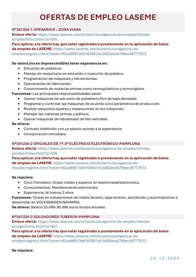 OFERTA DE EMPLEO LASEME