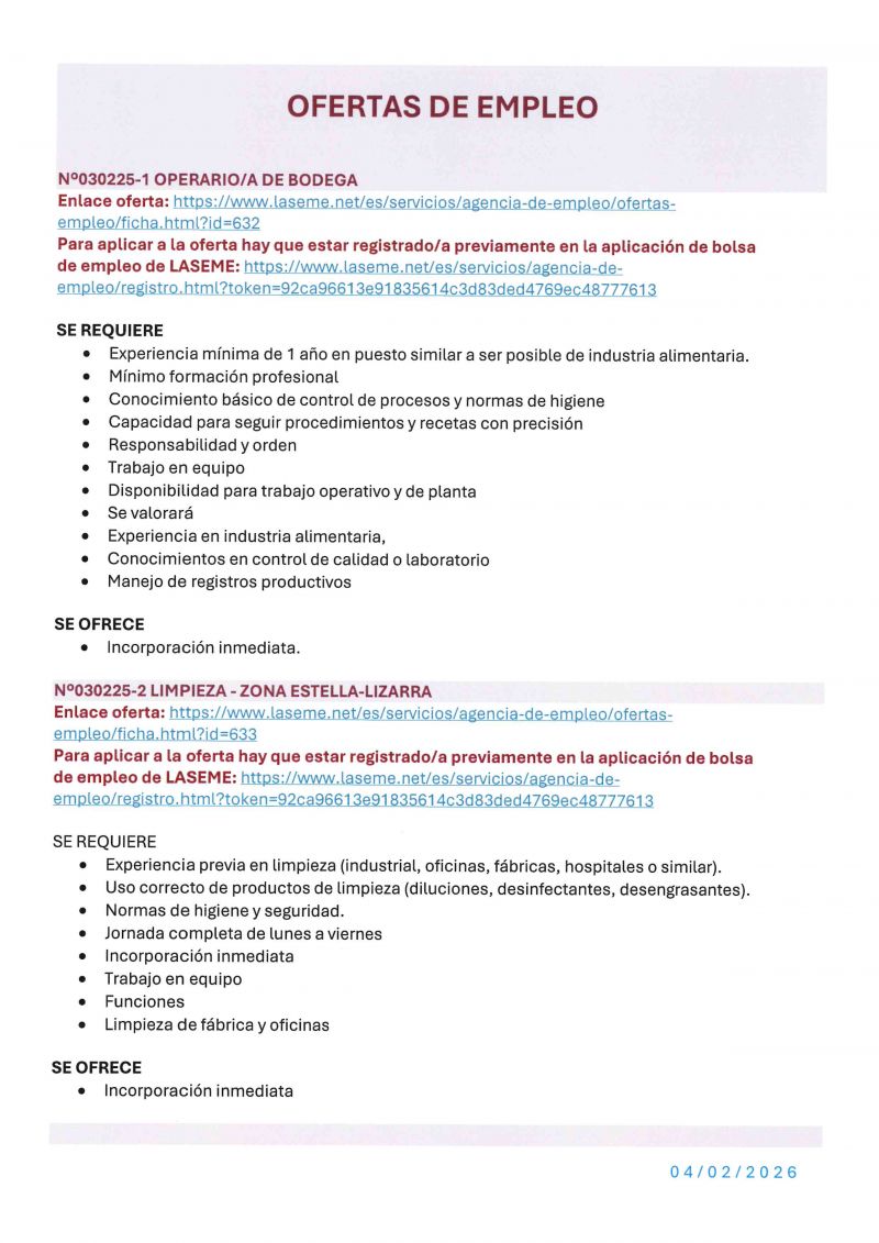 OFERTAS DE EMPLEO LASEME