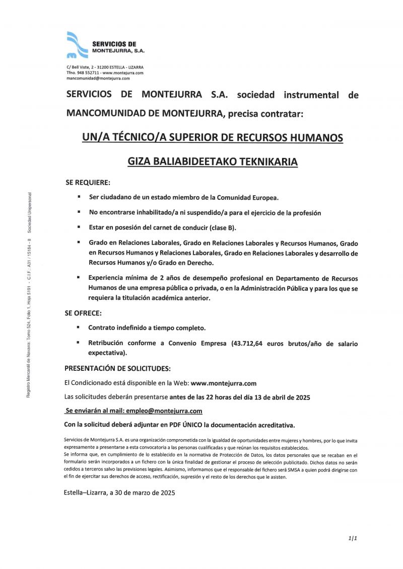 OFERTA DE EMPLEO MANCOMUIDAD MECANICO/A
