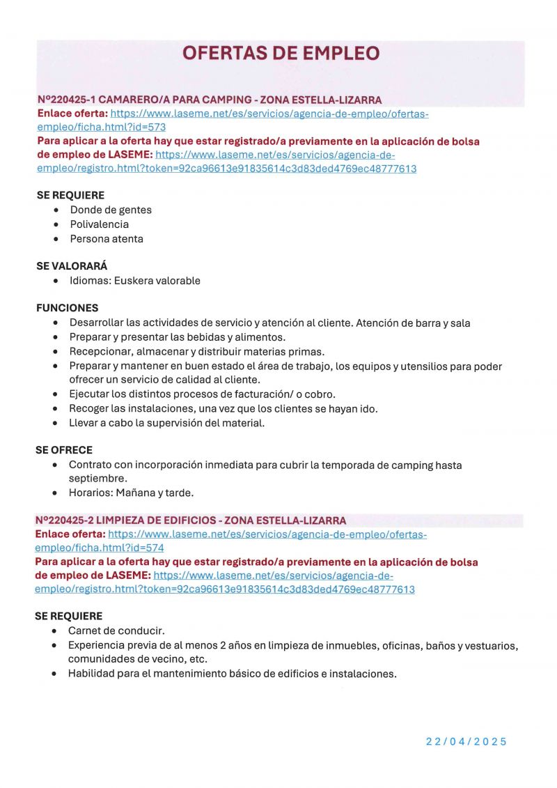 OFERTA DE EMPLEO LASEME