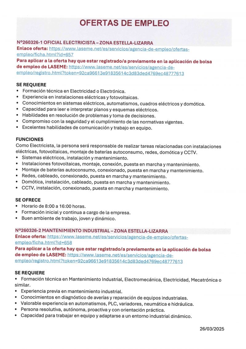 OFERTA DE EMPLEO LASEME