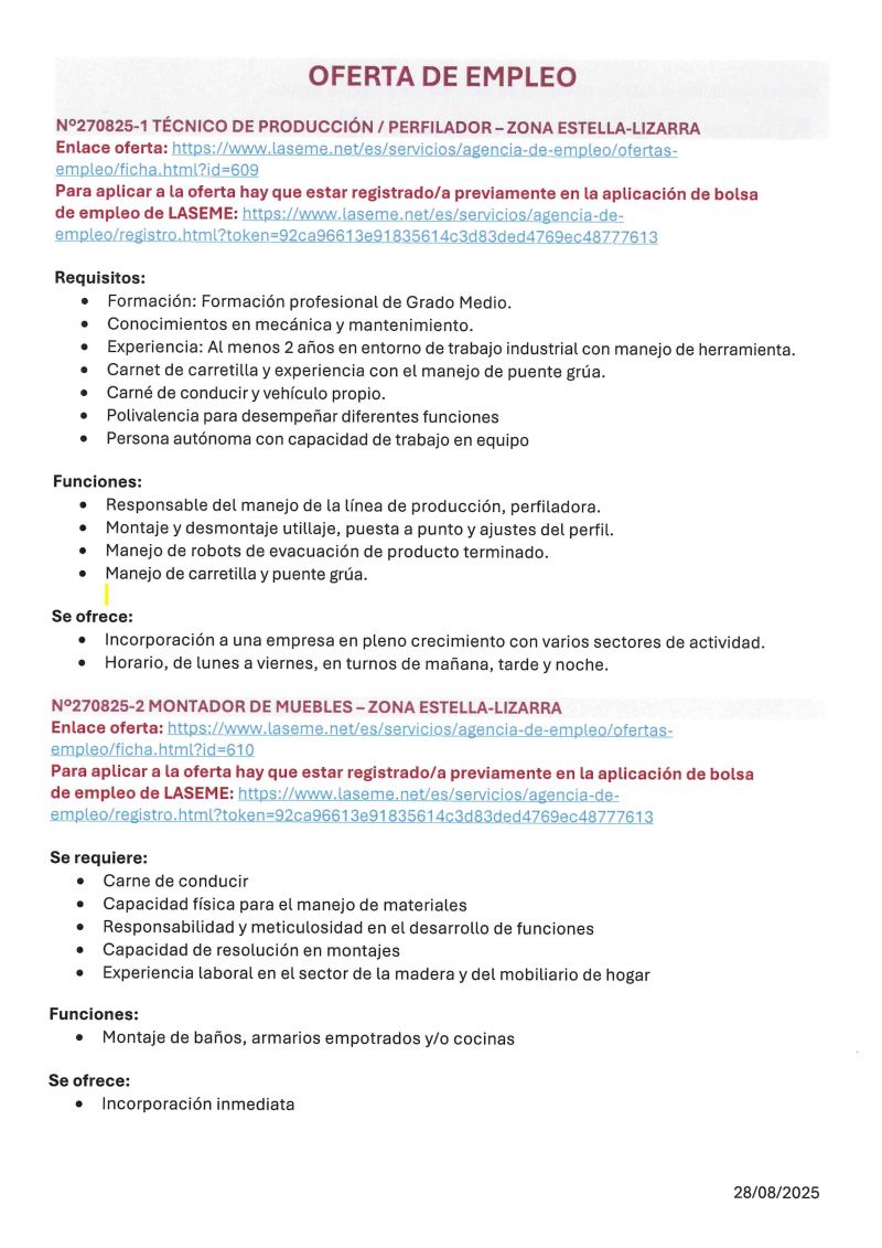 OFERTA DE EMPLEO LASEME