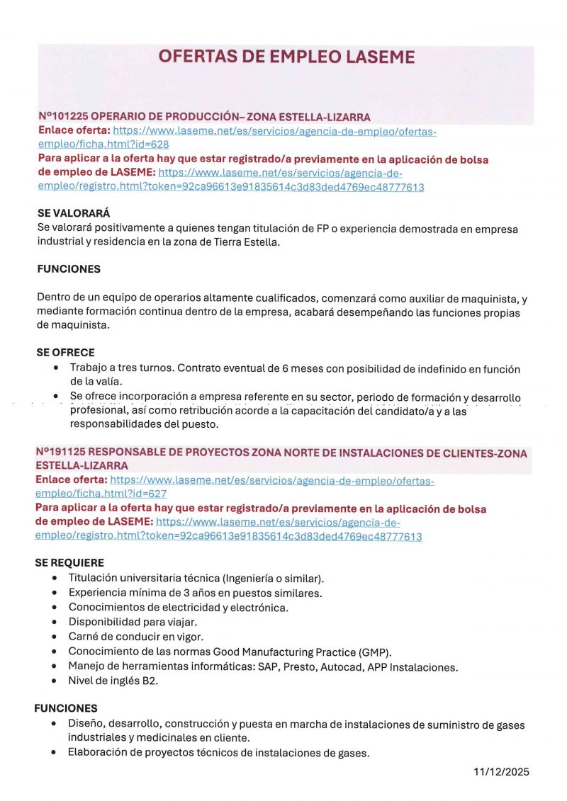 OFERTA DE EMPLEO LASEME