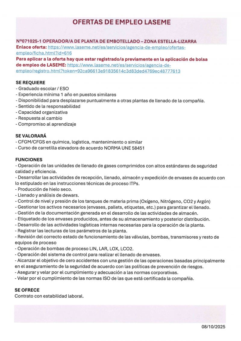 OFERTAS DE EMPLEO LASEME