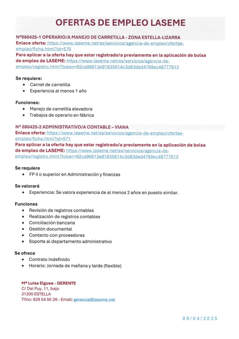 OFERTA DE EMPLEO LASEME